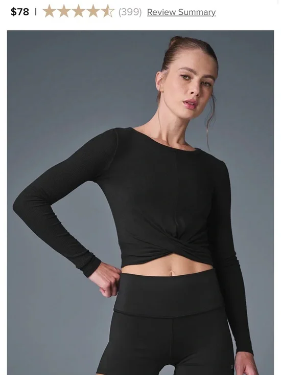 ALO Yoga Black Long-Sleeve Crop Top - Picture 2 of 4